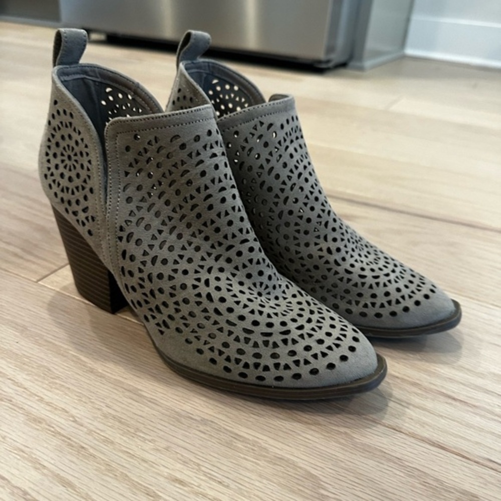 Taupe Gray Perforated Ankle Boots
